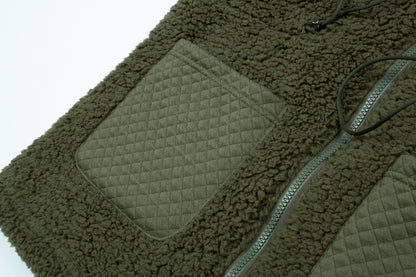 Sleeveless Zipper Mid Length Sweatshirt Solid Color Bubble Velvet Vest