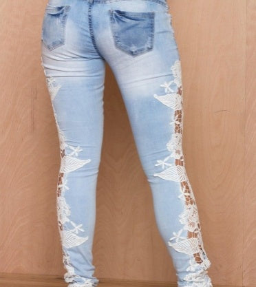 Seluar Jeans Bercetak Bunga untuk Wanita Fesyen Tinggi