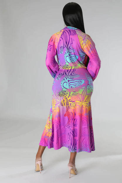 Long Sleeved Cardigan Two Piece Skirt Set