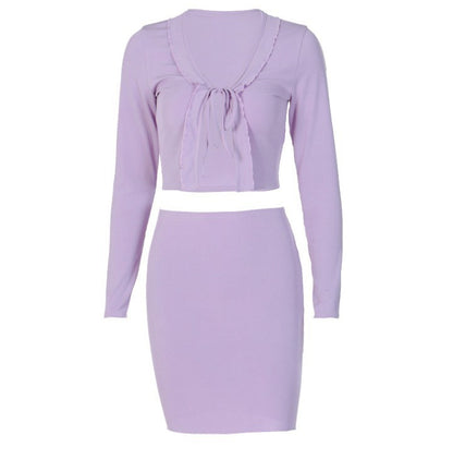 Women's Lace-up Blouse + Hip-Skirt Combo