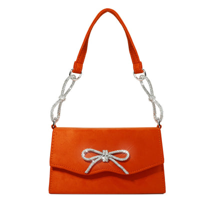 閃亮蝴蝶結水鑽女士手提包高級法式風格
