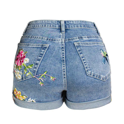 Stretch Bottoms for Women 3D Exquisite Embroidered Floral Denim