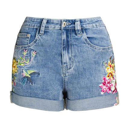 Stretch Bottoms for Women 3D Exquisite Embroidered Floral Denim