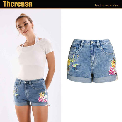 Stretch Bottoms for Women 3D Exquisite Embroidered Floral Denim