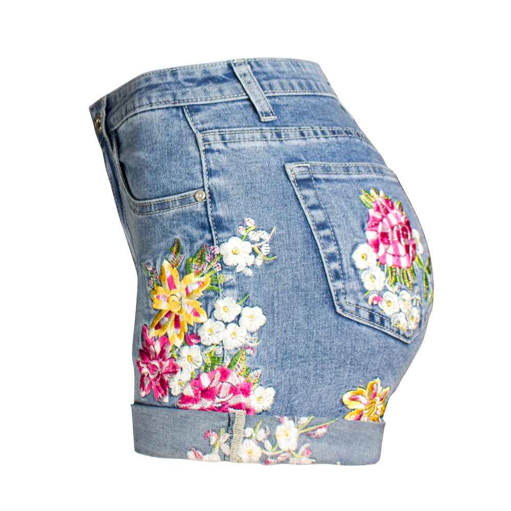 Stretch Bottoms for Women 3D Exquisite Embroidered Floral Denim