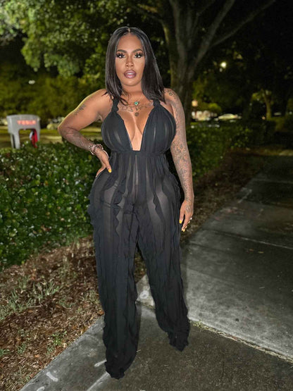 Wave Pattern Sexy Bandeau High Waist Jumpsuit