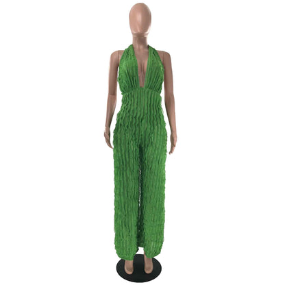 Wave Pattern Sexy Bandeau High Waist Jumpsuit