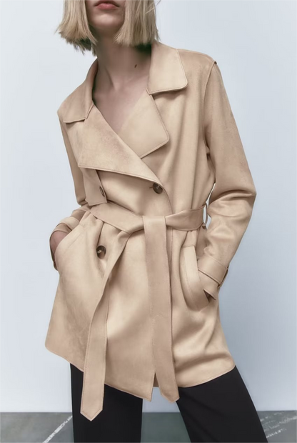 Women's Streetwear Jacket Suede Texture Trench