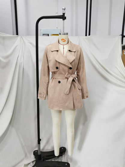 Women's Streetwear Jacket Suede Texture Trench