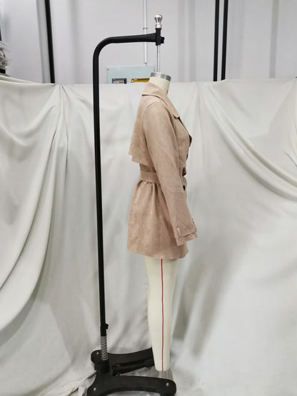 Women's Streetwear Jacket Suede Texture Trench