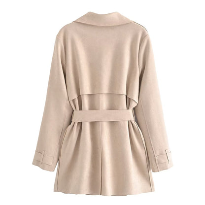 Women's Streetwear Jacket Suede Texture Trench