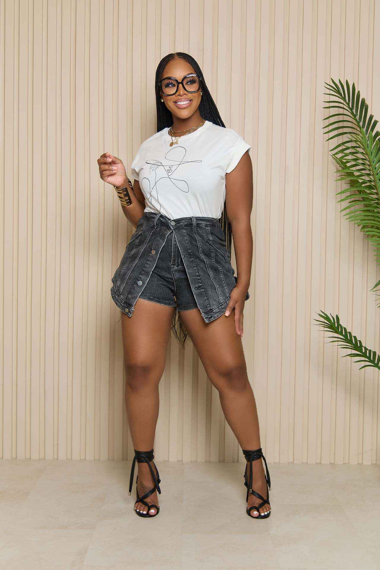 Elastic Denim Two Piece Skort