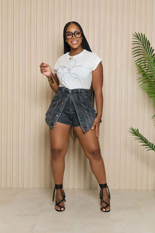 Elastic Denim Two Piece Skort