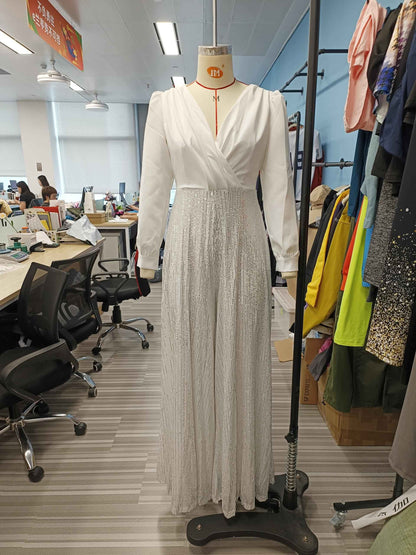 Long Sleeve Elegant Waist Slimming Sequined Jumpsuit