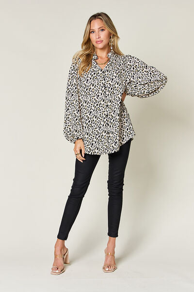 Double Take Full Size Leopard Long Sleeve Blouse - Munsieur