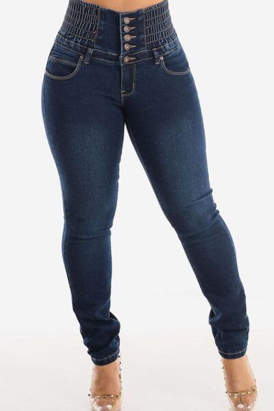 High Waist Buttoned Skinny Hip Lifting Jeans for Curves - Munsieur