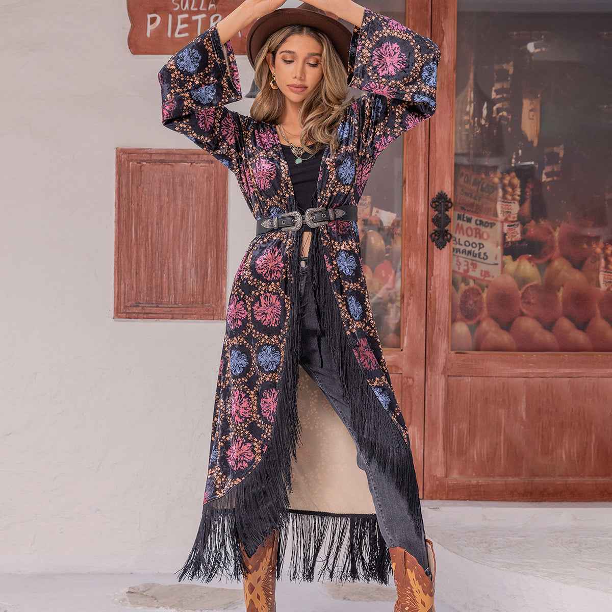 Women's Kimono Jacket with Tassels