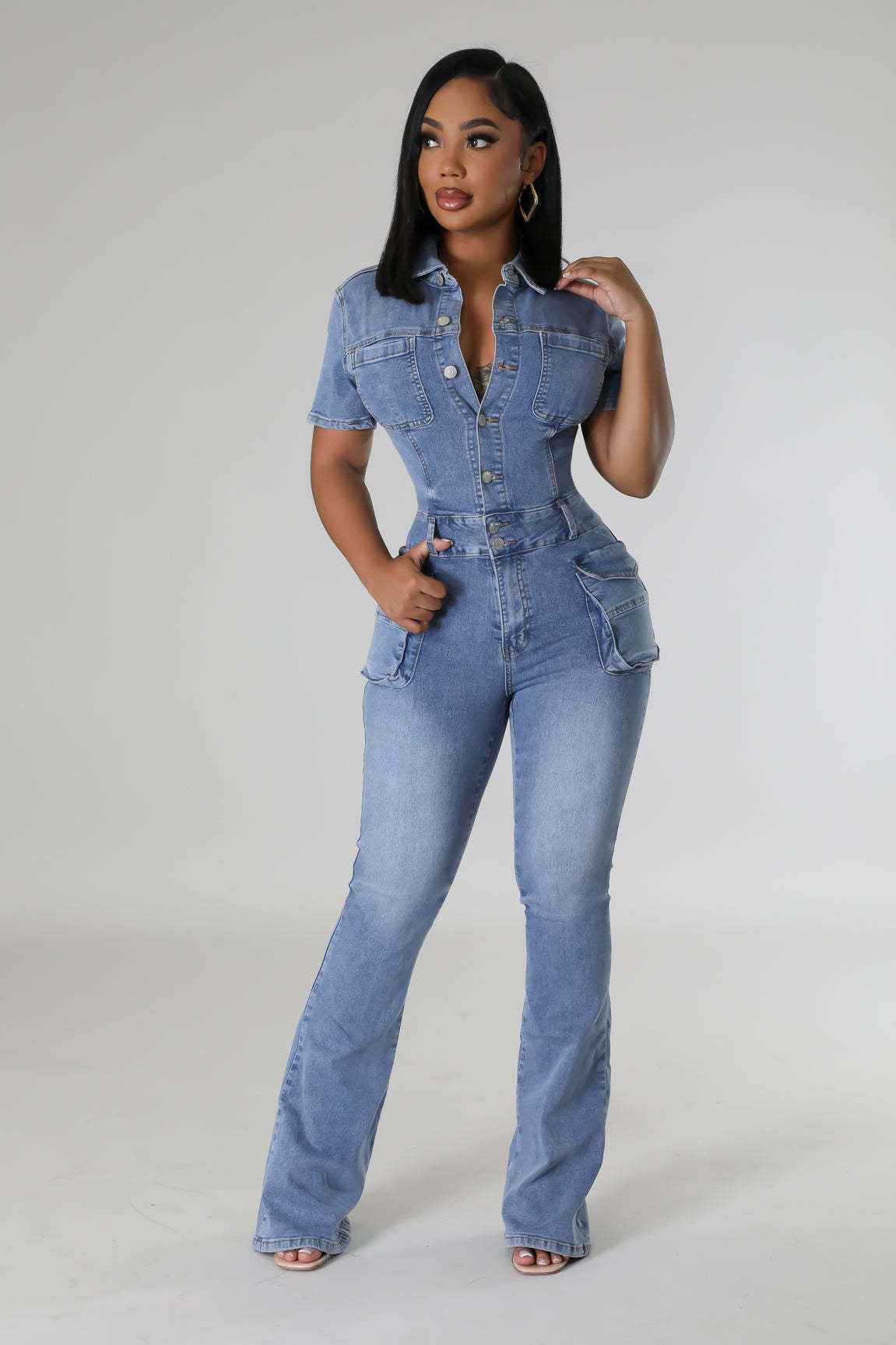 Floral Wash Denim Jumpsuit