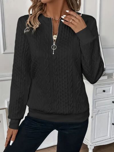 Texture Half Zip Long Sleeve Sweatshirt for Effortless Style - Munsieur