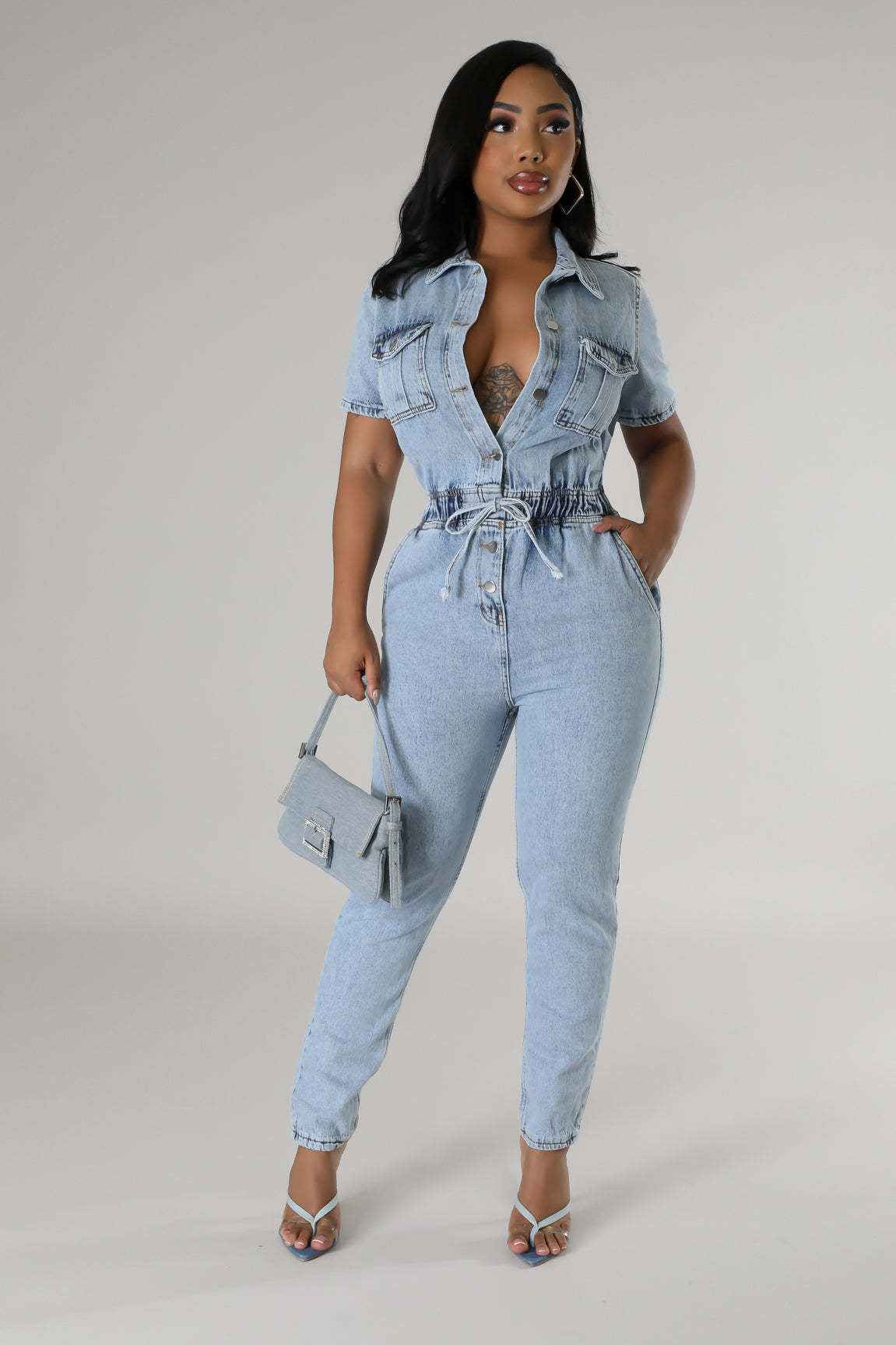 Elastic Waist Denim Jumpsuit