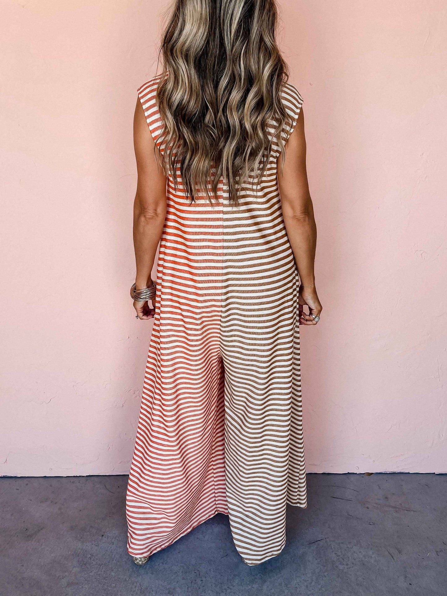 Jumpsuit Mixed Color Stripe Sleeveless Loose
