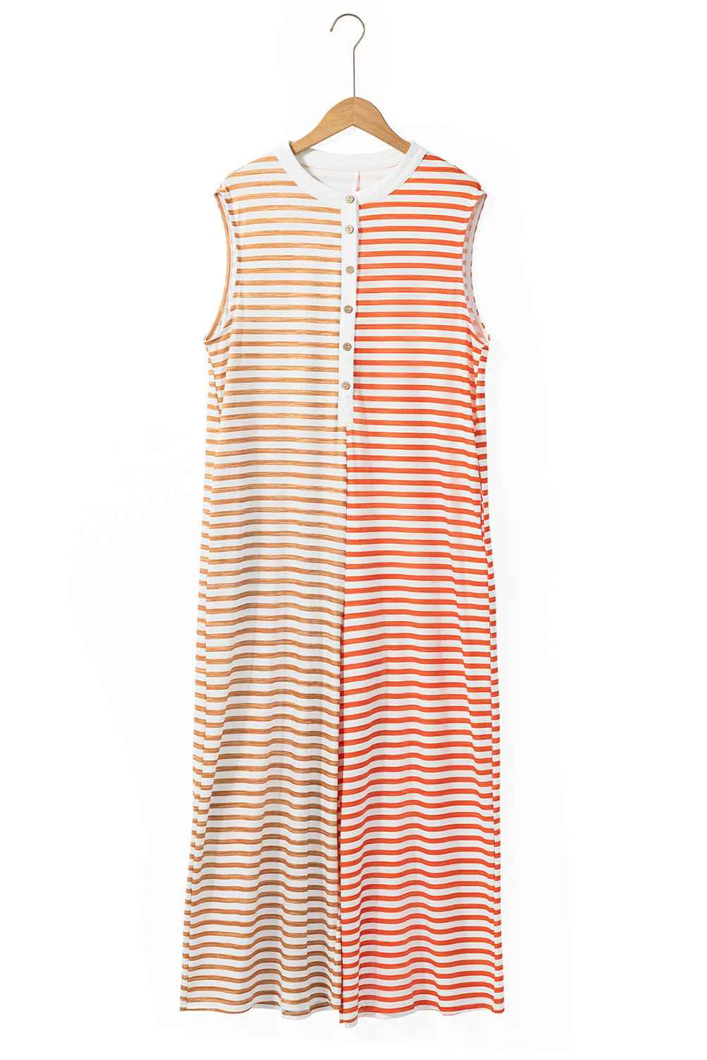 Jumpsuit Mixed Color Stripe Sleeveless Loose