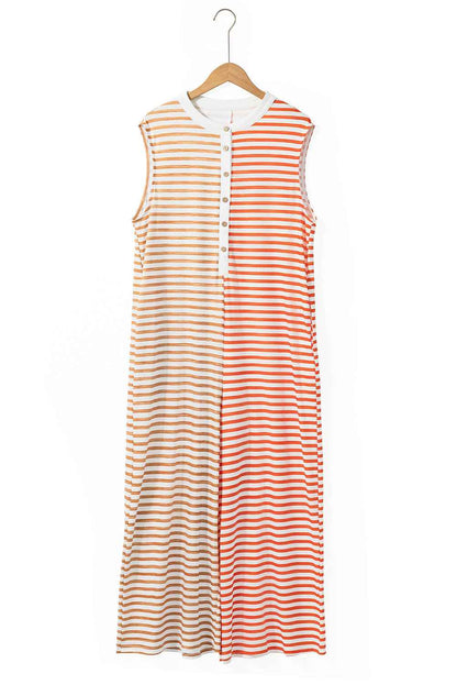 Jumpsuit Mixed Color Stripe Sleeveless Loose