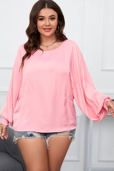 Plus Size Lantern Sleeve Dropped Shoulder Blouse - Munsieur