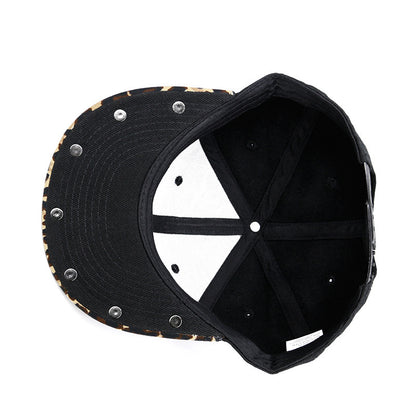 Hip-Hop Leopard Print Zipper Leather Flat Brim Hat
