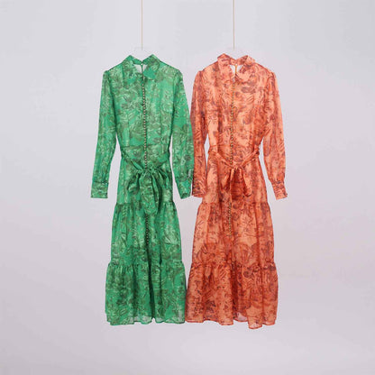 Summer New Elegant Printed Strap Waistband Gentle Dress