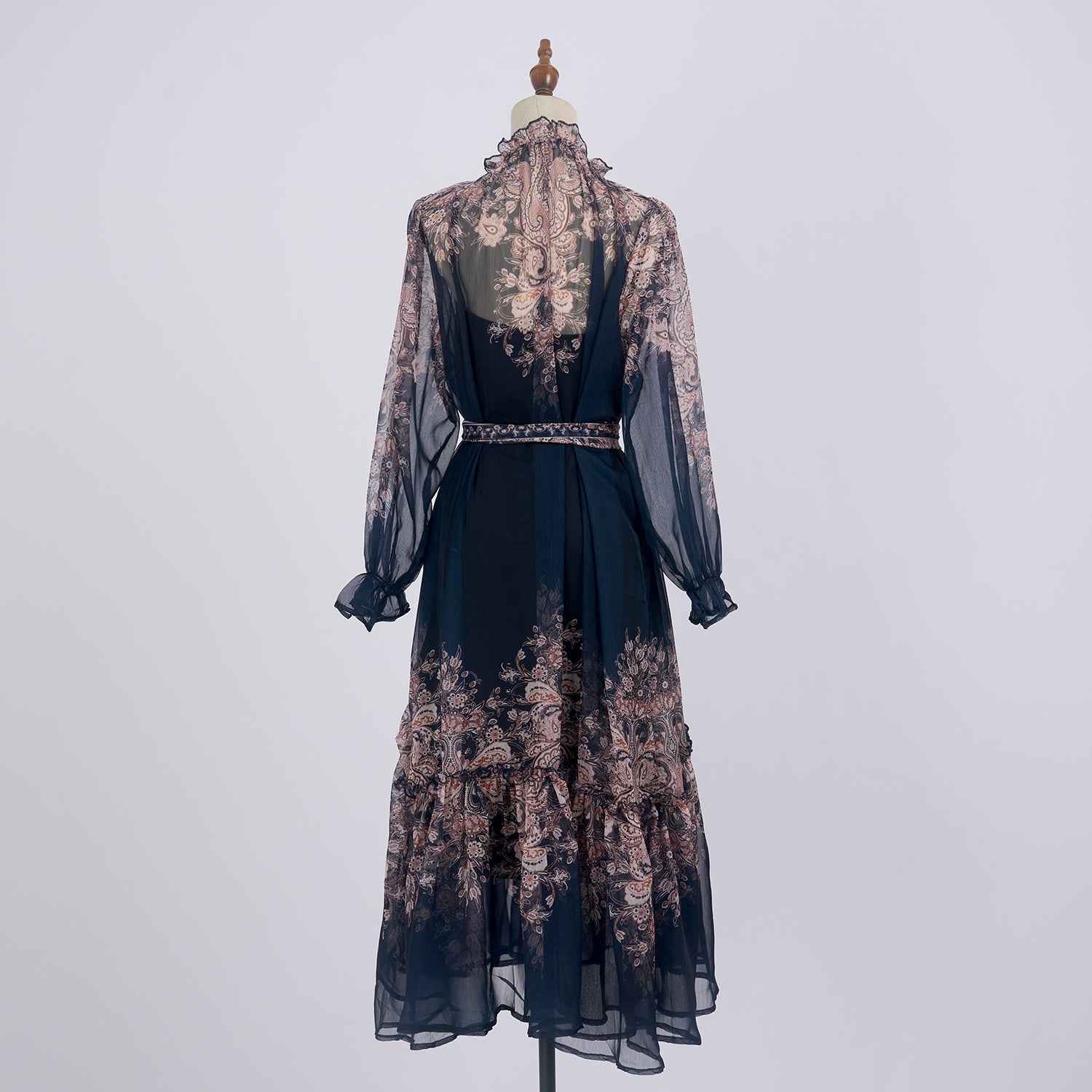 Light Luxury Elegant Retro Printed Long Sleeve Scarf Elegant Dress Two Piece