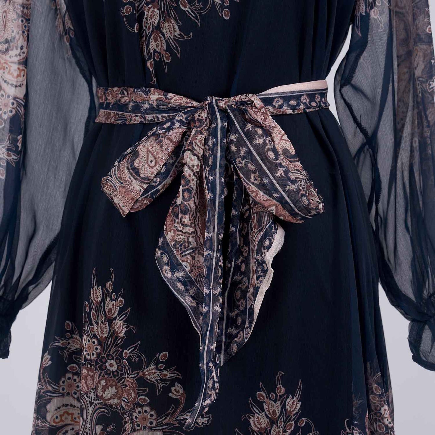 Light Luxury Elegant Retro Printed Long Sleeve Scarf Elegant Dress Two Piece