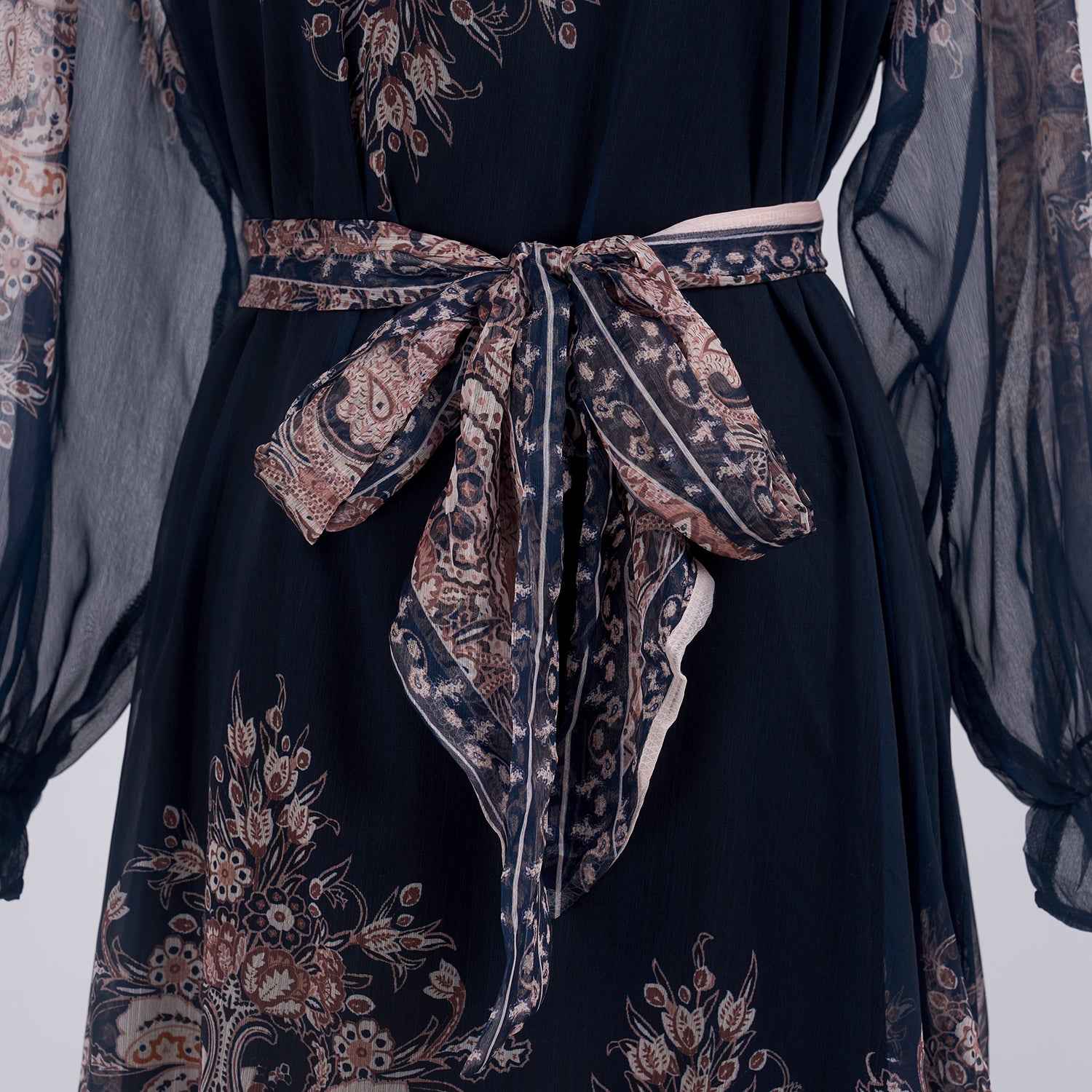 Light Luxury Elegant Retro Printed Long Sleeve Scarf Elegant Dress Two Piece