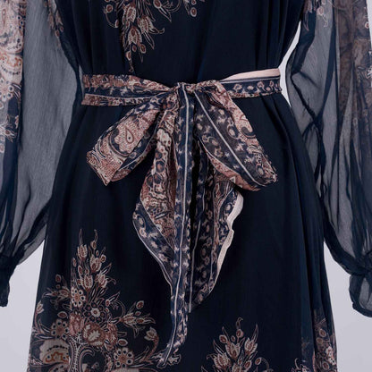 Light Luxury Elegant Retro Printed Long Sleeve Scarf Elegant Dress Two Piece
