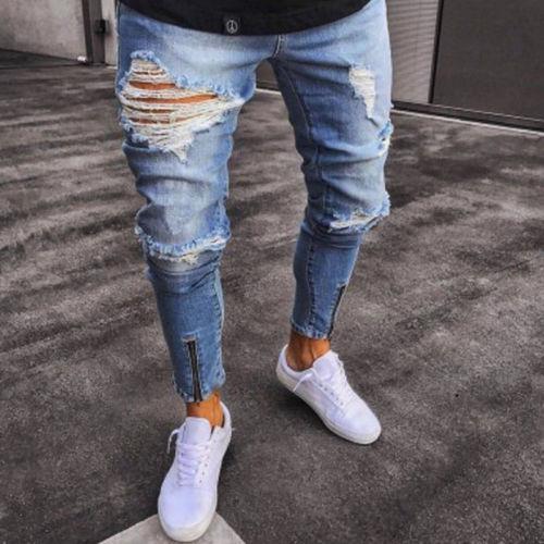 Men's Pants Stretchy Ripped Style