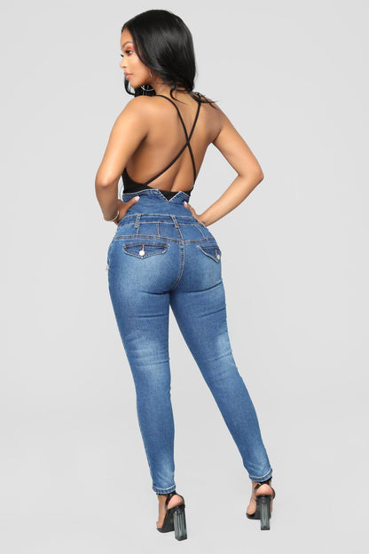 Ripped Jeans Women's High-Waist Denim Stretch Streetwear