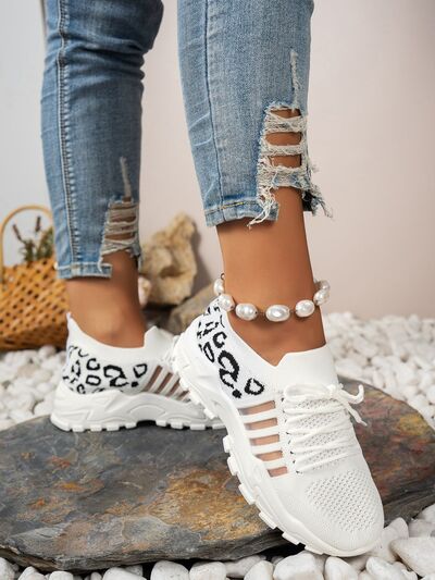 Cutout Leopard Lace Up Mesh Athletic - Munsieur