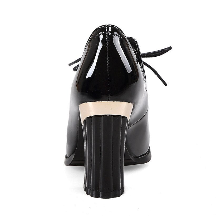 Vintage Women Pumps Red Patent Leather High Block Heel