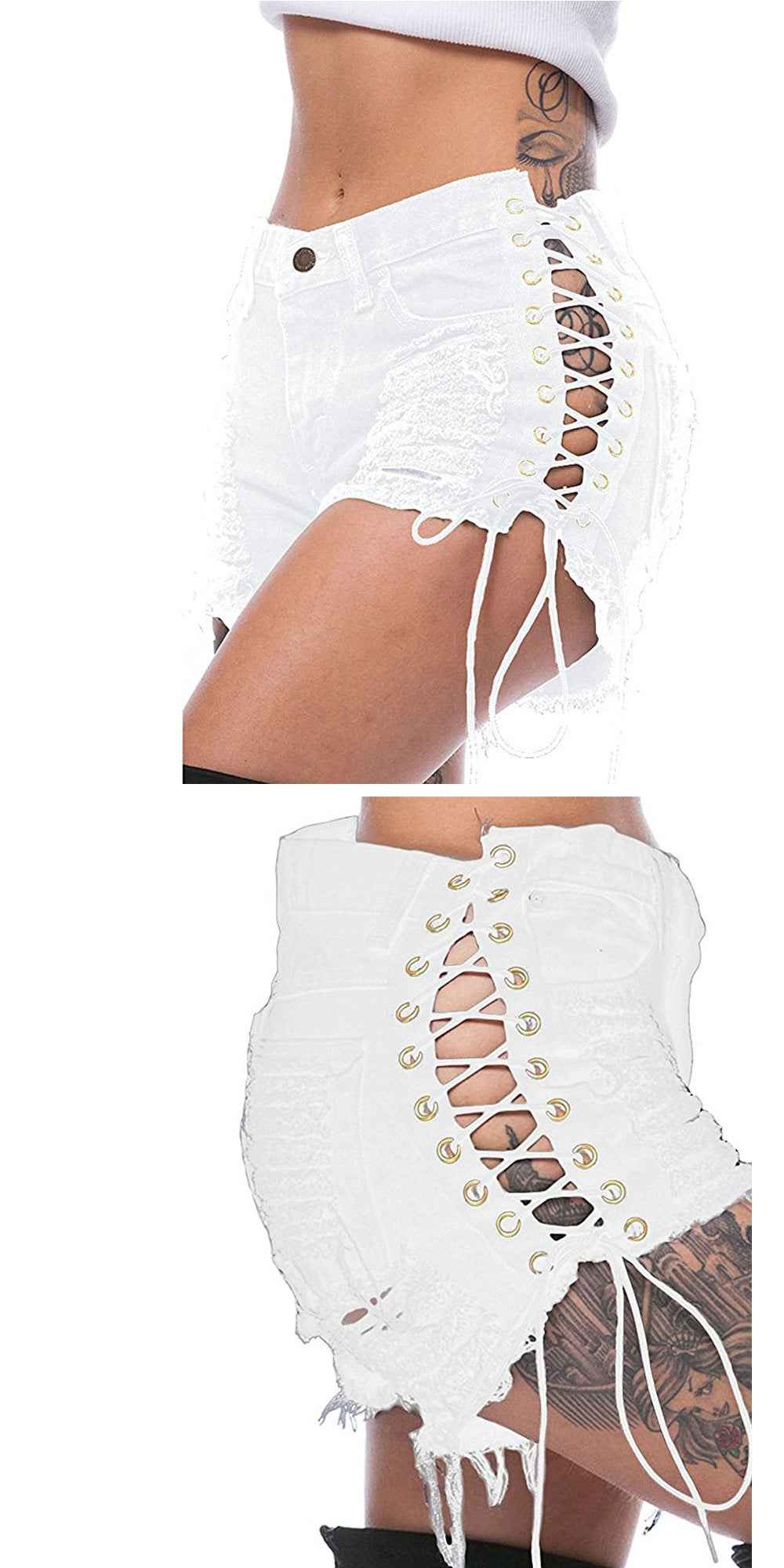 Ripped Bandage Denim Bottoms for Women