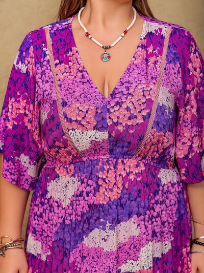 Plus Size Slit Printed Half Sleeve Maxi Dress - Munsieur