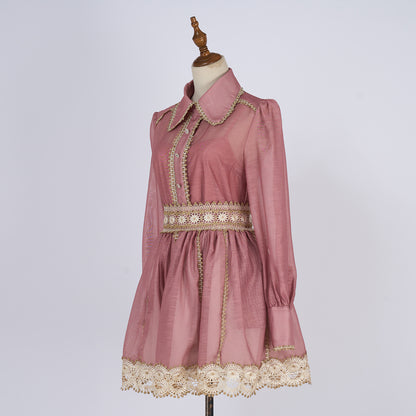 Gold Threaded Heavy Weight Lace Blouse And Half Skirt Set Two Piece