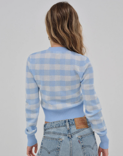 French Plaid Knit Cardigan Sweater