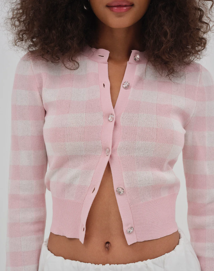 French Plaid Knit Cardigan Sweater