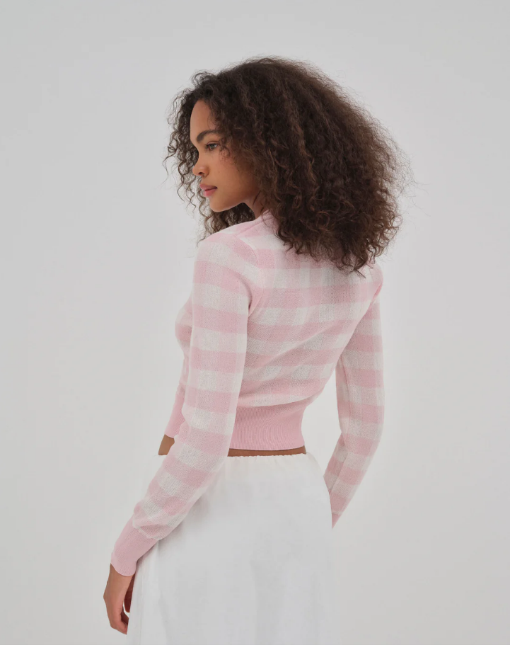 French Plaid Knit Cardigan Sweater