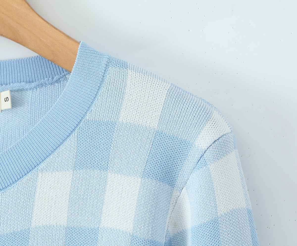 French Plaid Knit Cardigan Sweater