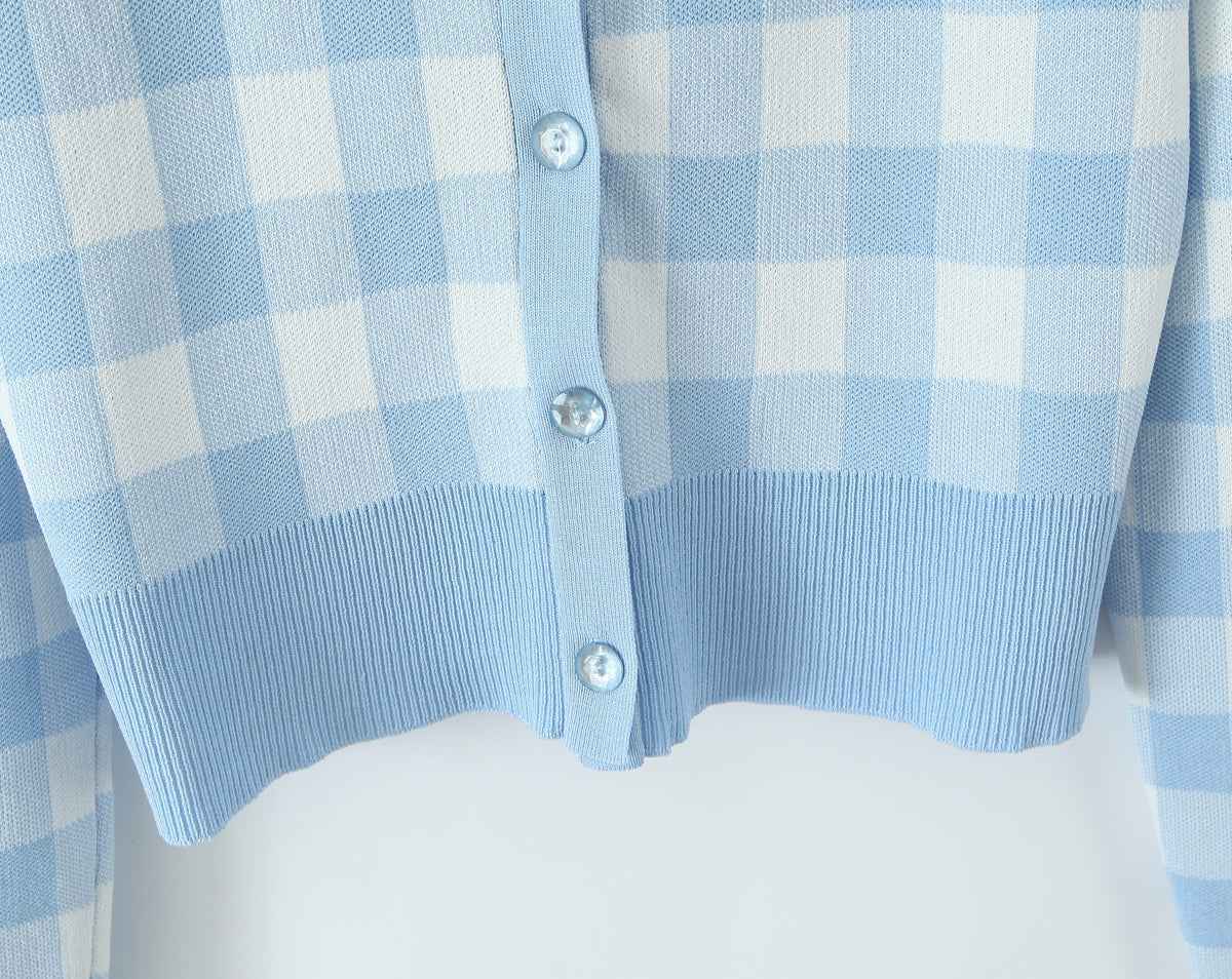 French Plaid Knit Cardigan Sweater
