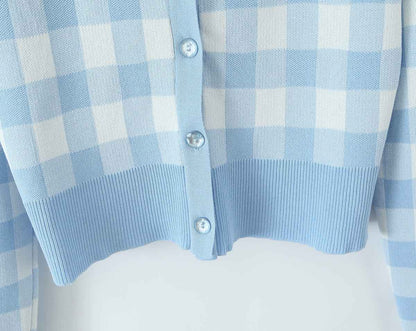 French Plaid Knit Cardigan Sweater