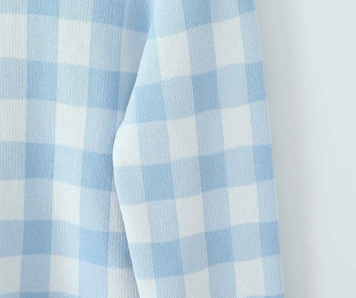French Plaid Knit Cardigan Sweater