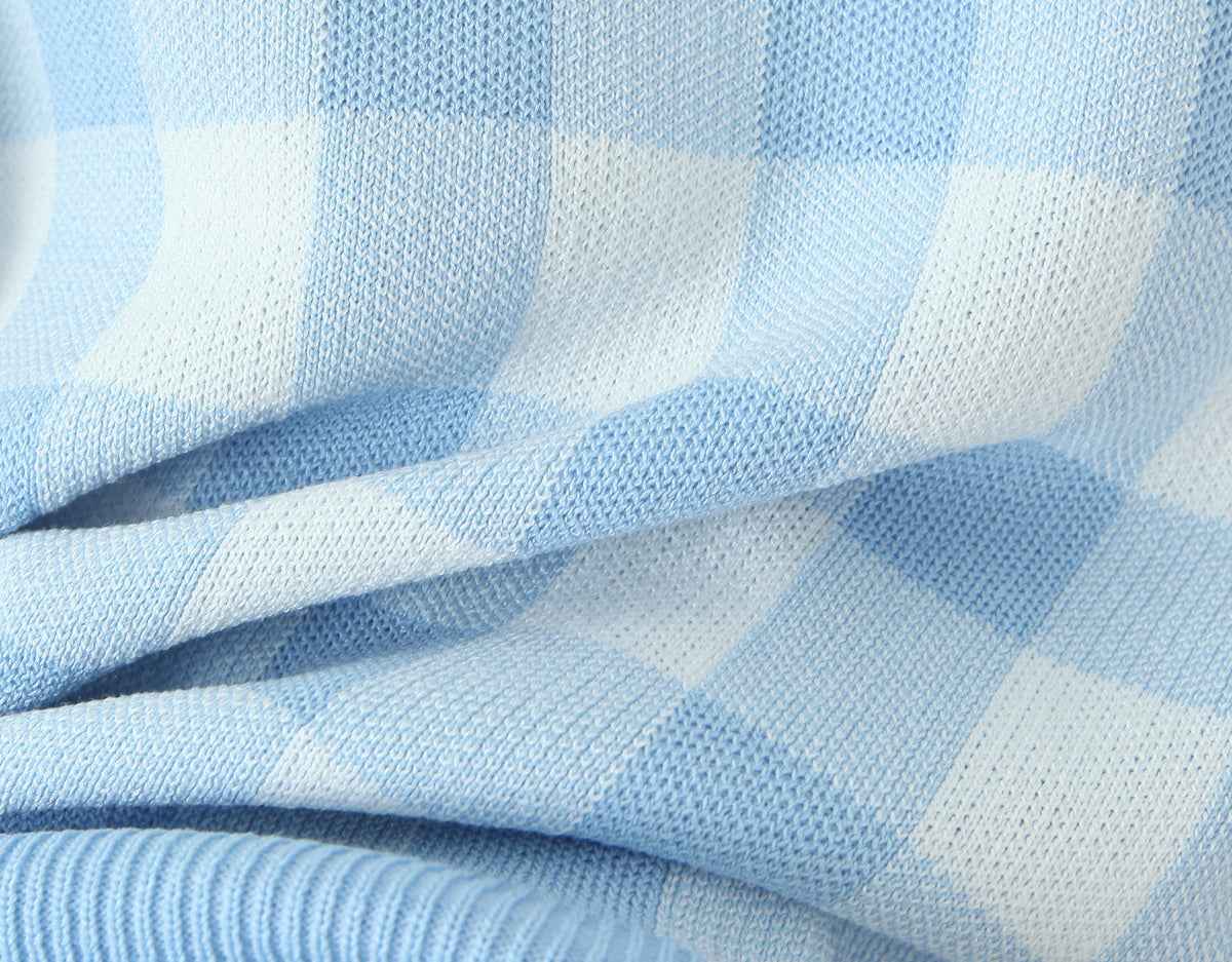 French Plaid Knit Cardigan Sweater
