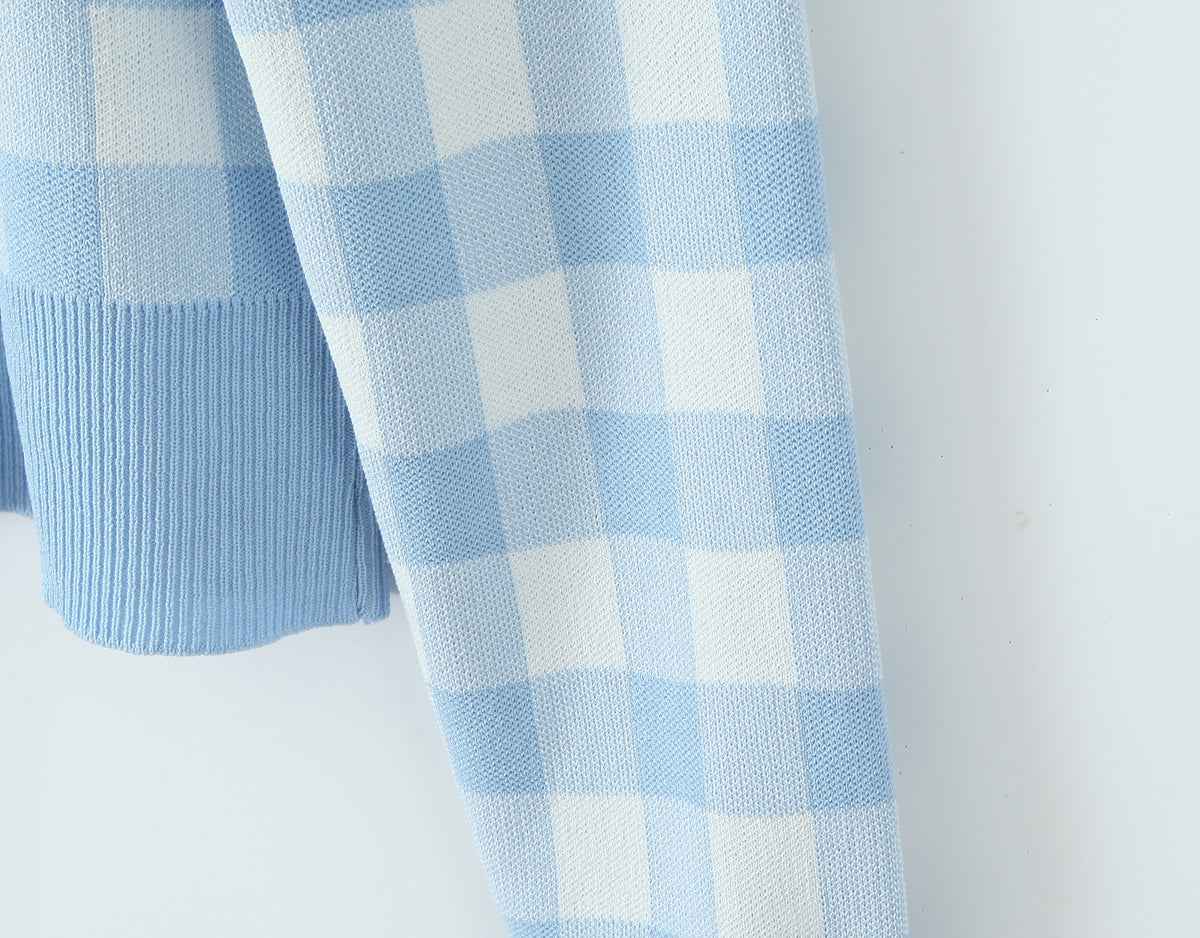 French Plaid Knit Cardigan Sweater